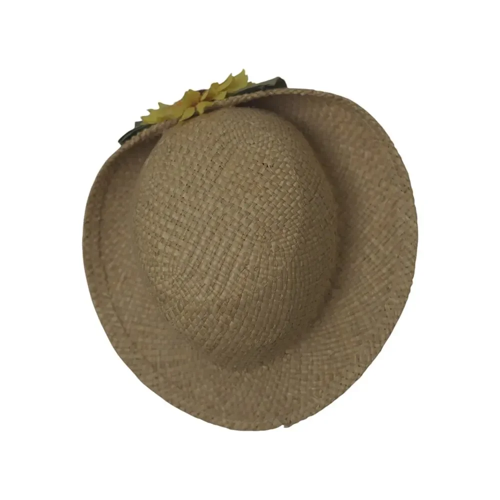 Vintage Woven Straw Sun Hat Sunflower Floral Accent Cottagecore Garden Beach Cap